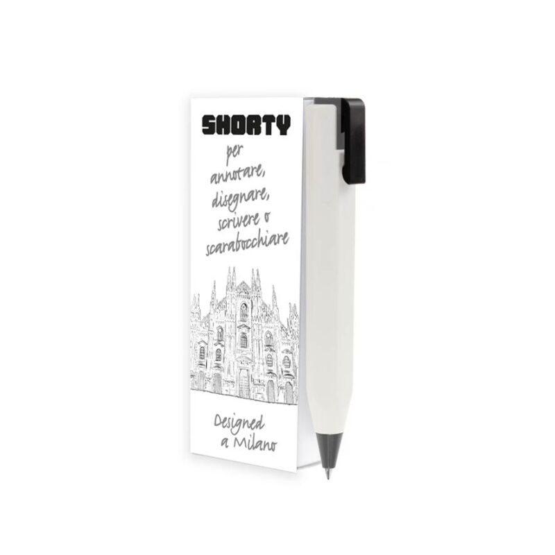 Penna a sfera SHORTY - fusto bianco e clip nera - inch. nero
