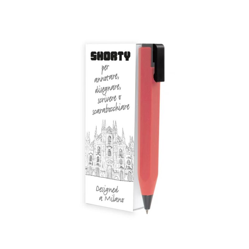 Penna a sfera SHORTY - fusto rosso e clip nera - inch. nero