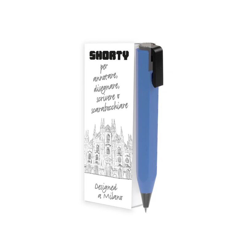 Penna a sfera SHORTY - fusto blu e clip nera - inch. nero